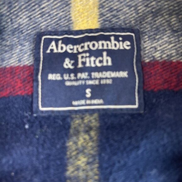 Abercrombie & Fitch Flannel Button Down Plaid Cotton Shacket Pockets SZ S Red Bl - Picture 9 of 10
